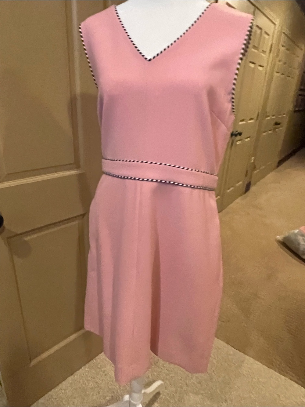 Diane Von Furstenberg Pink Sleeveless V-Neck Mini Dress with Black-Trim